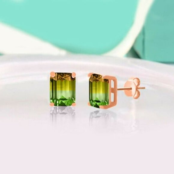 Yellow Green Ombre Tourmaline Earrings - Picture 1 of 8